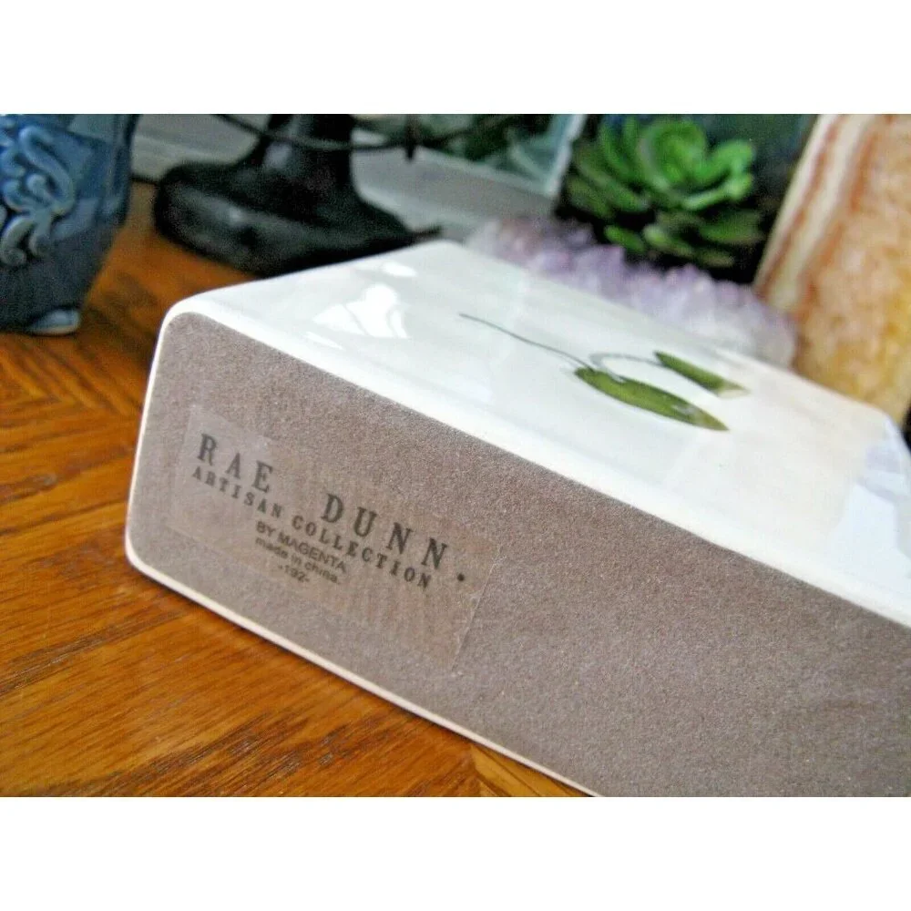 New Rae Dunn Vintage Style Green Desk Lamp Office Block Ceramic Paperweight - 4